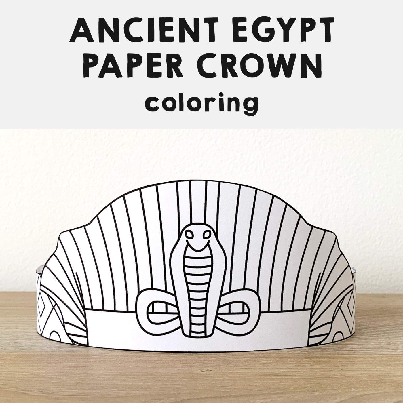 Pharaoh Paper Crown Printable Ancient Egypt Coloring Craft | Made with Free Printable Egyptian Headress Pattern