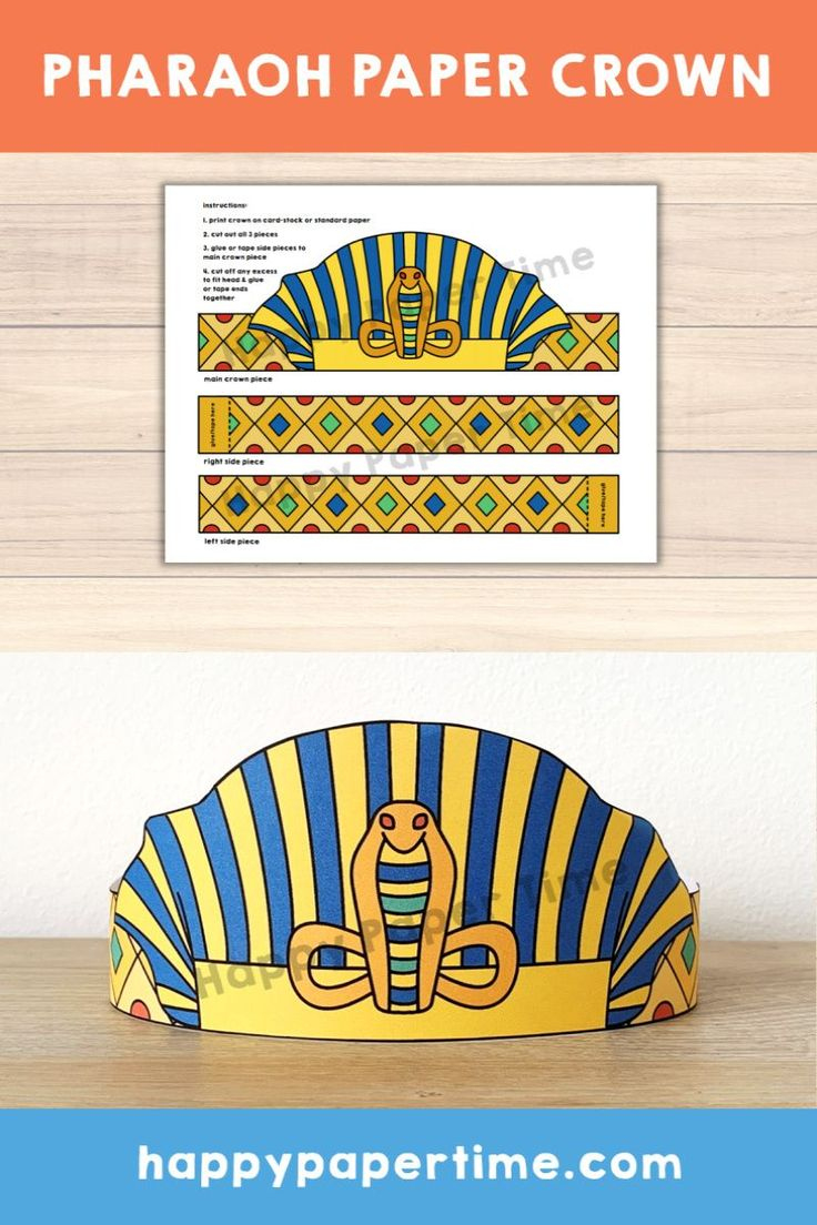 Pharaoh Paper Crown Printable Egypt Crafting Activity For Kids with regard to Free Printable Egyptian Headress Pattern