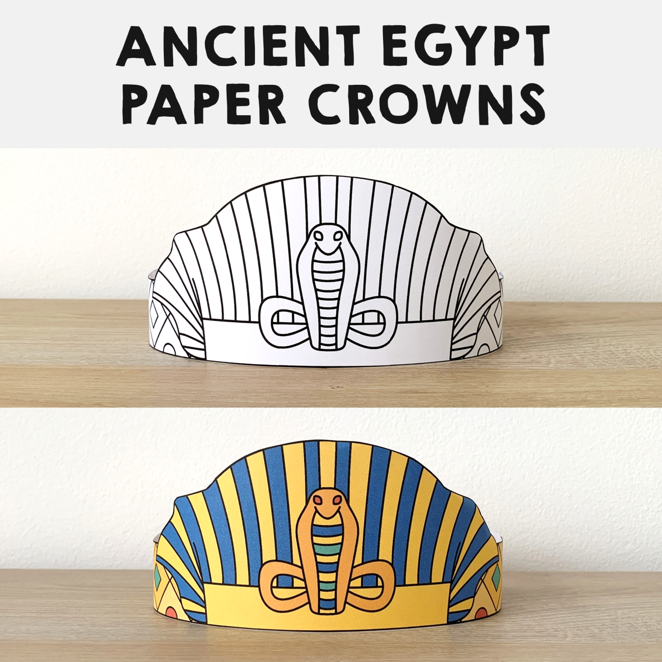 Pharaoh Paper Hats Crowns Printable Ancient Egypt Coloring Craft with Free Printable Egyptian Headress Pattern