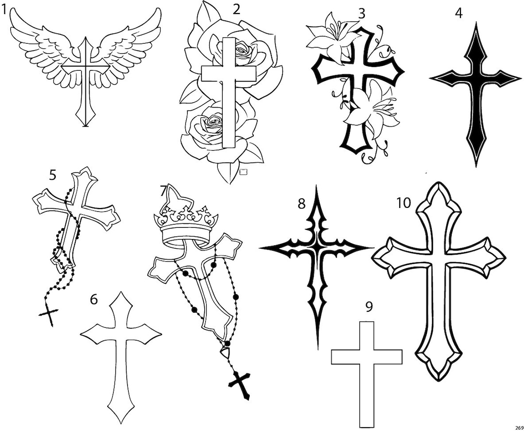 Pre-Made Ready To Use Flash Cross Tattoo Stencils Set Of 4 - Etsy Finland intended for Cross Tattoo Stencil Printable