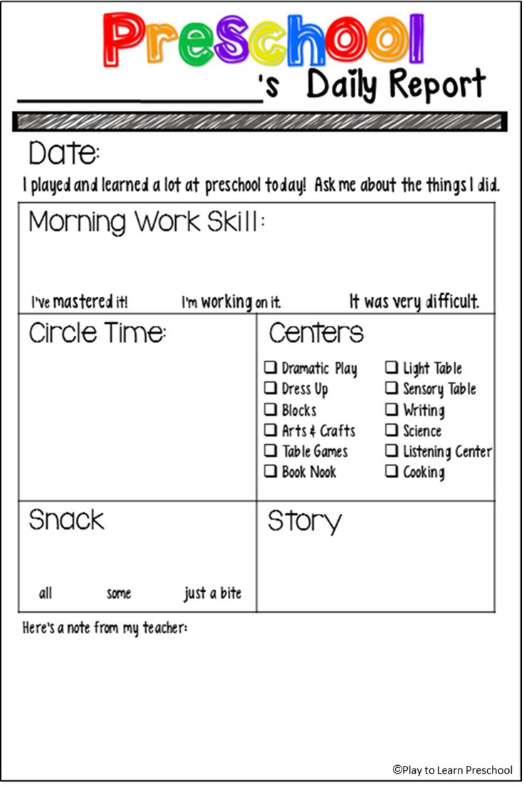 Preschool Daily Sheets - 9 Free Pdf Printables | Printablee pertaining to Free Preschool Daily Report Printable