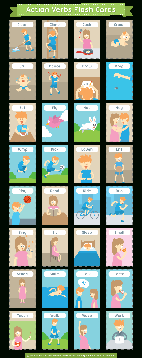 Printable Action Verbs Flash Cards with Free Printable Action Flashcards
