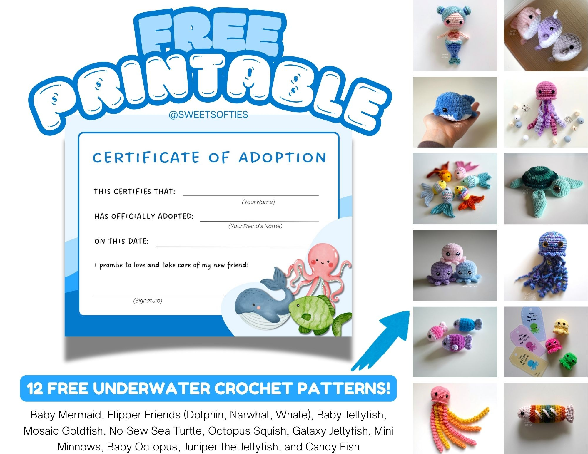 Printable Amigurumi Adoption Certificate + Free Crochet Sea Animal throughout Free Printable Stuffed Animal Adoption Certificate