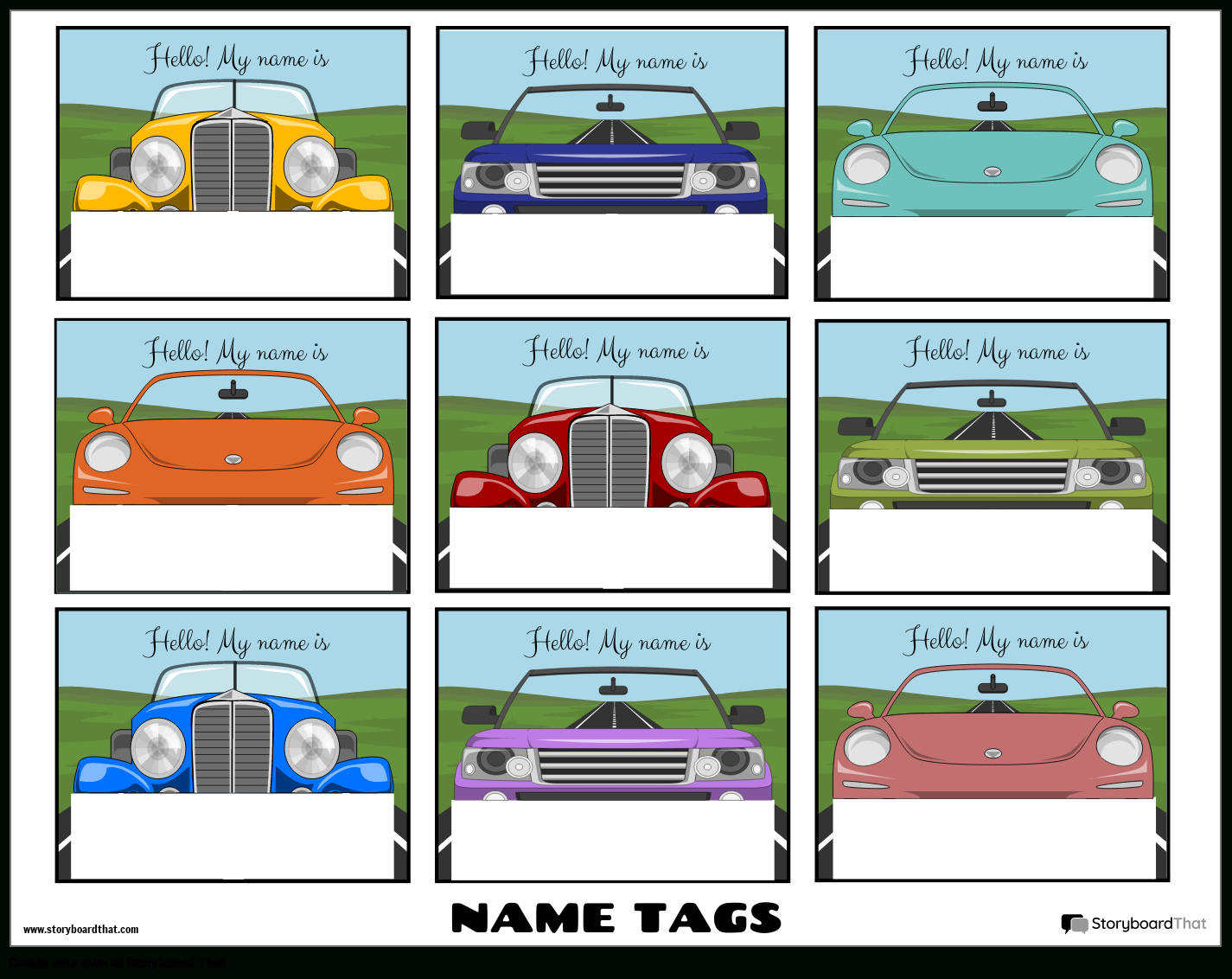Printable Cars Name Tag Template Storyboardtemplates in Car Name Tags Free Printable