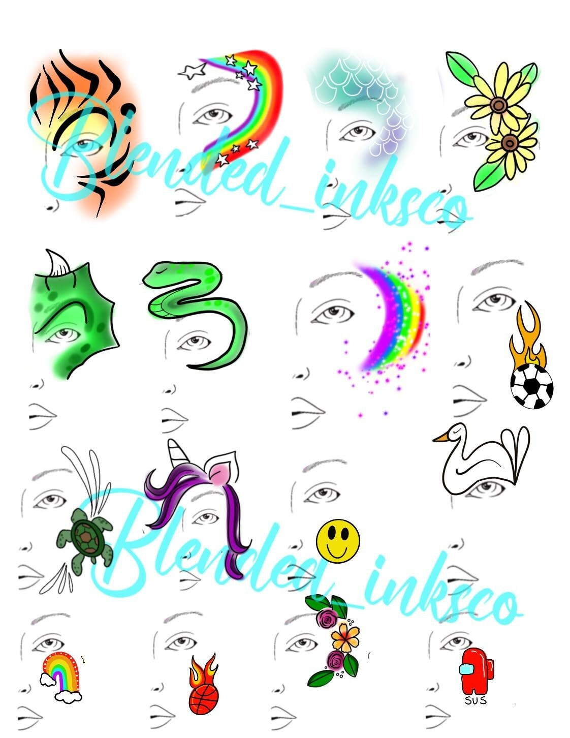 Printable Face Painting Choice Board - Etsy Uk intended for Printable Face Paint Stencils