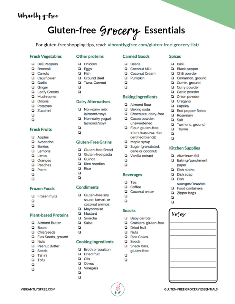 Printable Gluten Free Grocery List + 10 Tips! - Vibrantly G-Free inside Printable Gluten Free Diet Food List