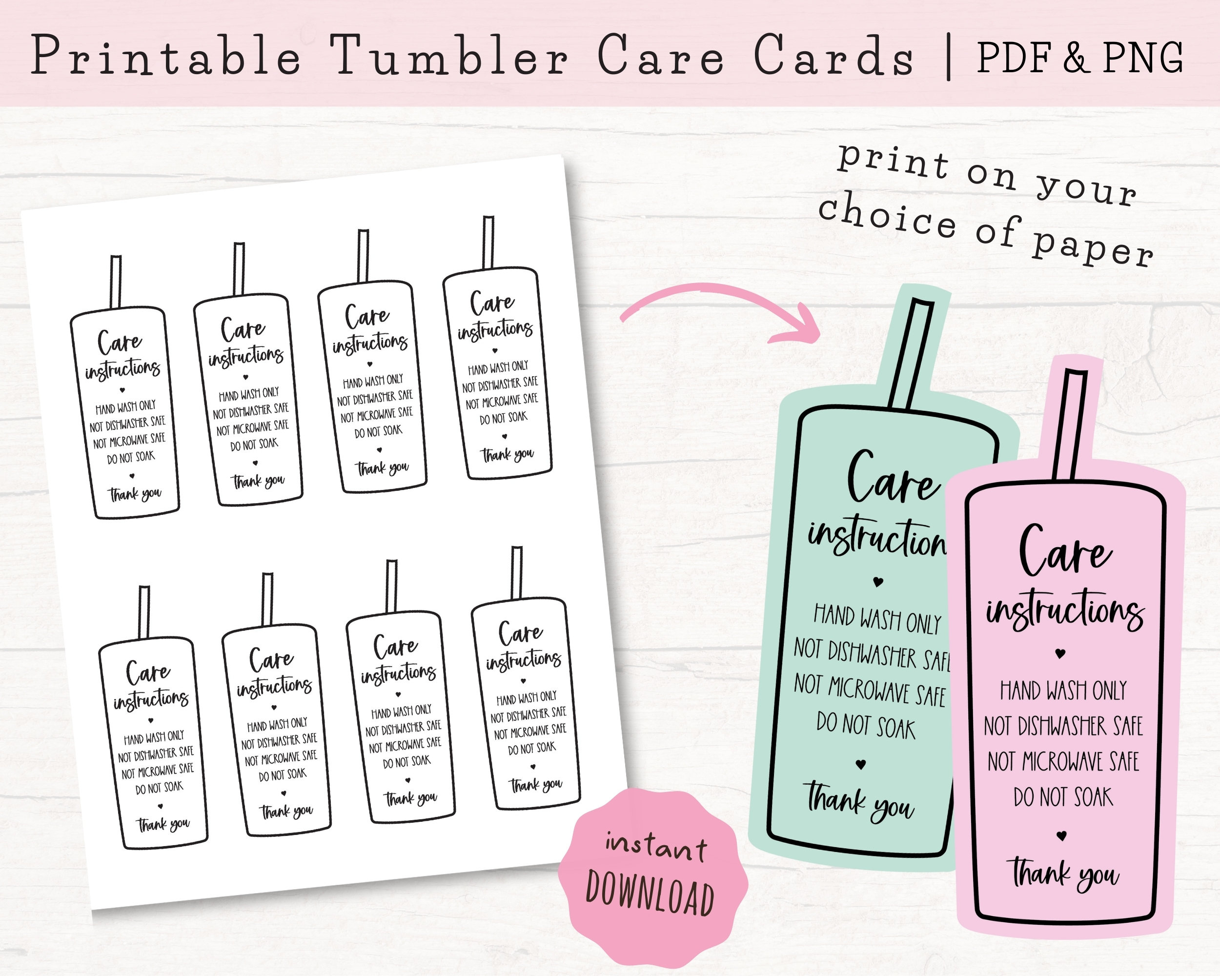 Printable Tumbler Care Cards, Skinny Tumbler Care Instructions with regard to Free Printable Tumbler Care Cards