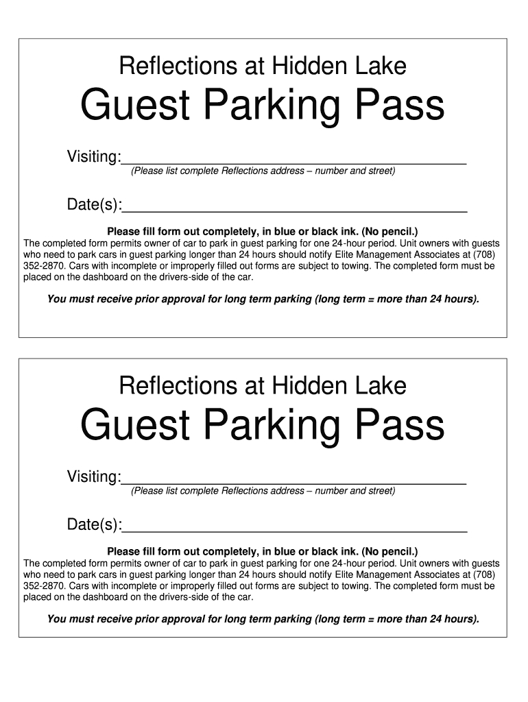 Reflections At Hidden Lake Guest Parking Pass Form - Fill Online throughout Free Printable Parking Pass