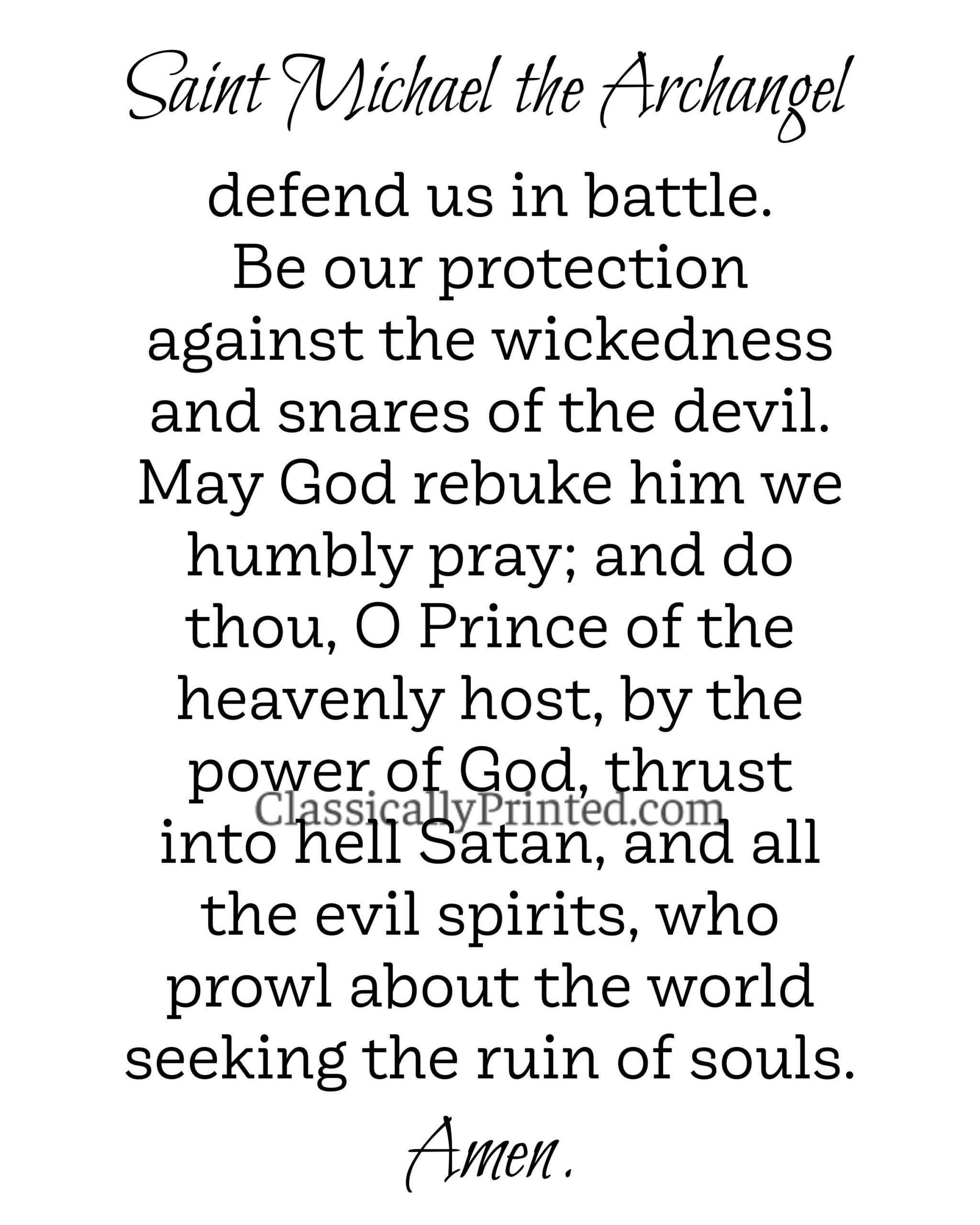 Saint Michael Prayer Print: Catholic Art, Archangel Intercession pertaining to Printable Free Printable St Michael Prayer