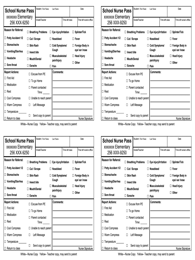 School Nurse Pass Form - Fill Online, Printable, Fillable, Blank with regard to Nurse Passes Printable Free