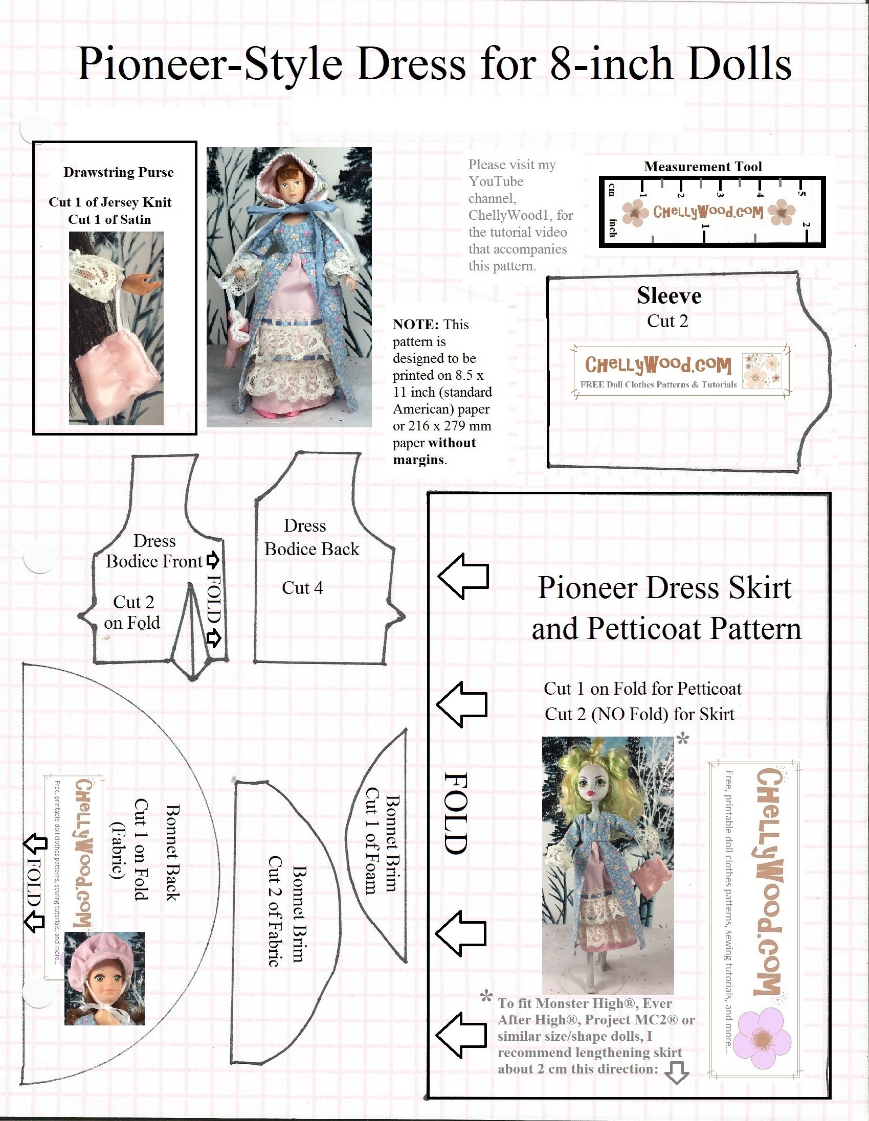 Sew A Pioneer Bonnet For 8″ #Dolls W/ This Free #Printable Pattern with regard to Free Printable Pioneer Dress Patterns