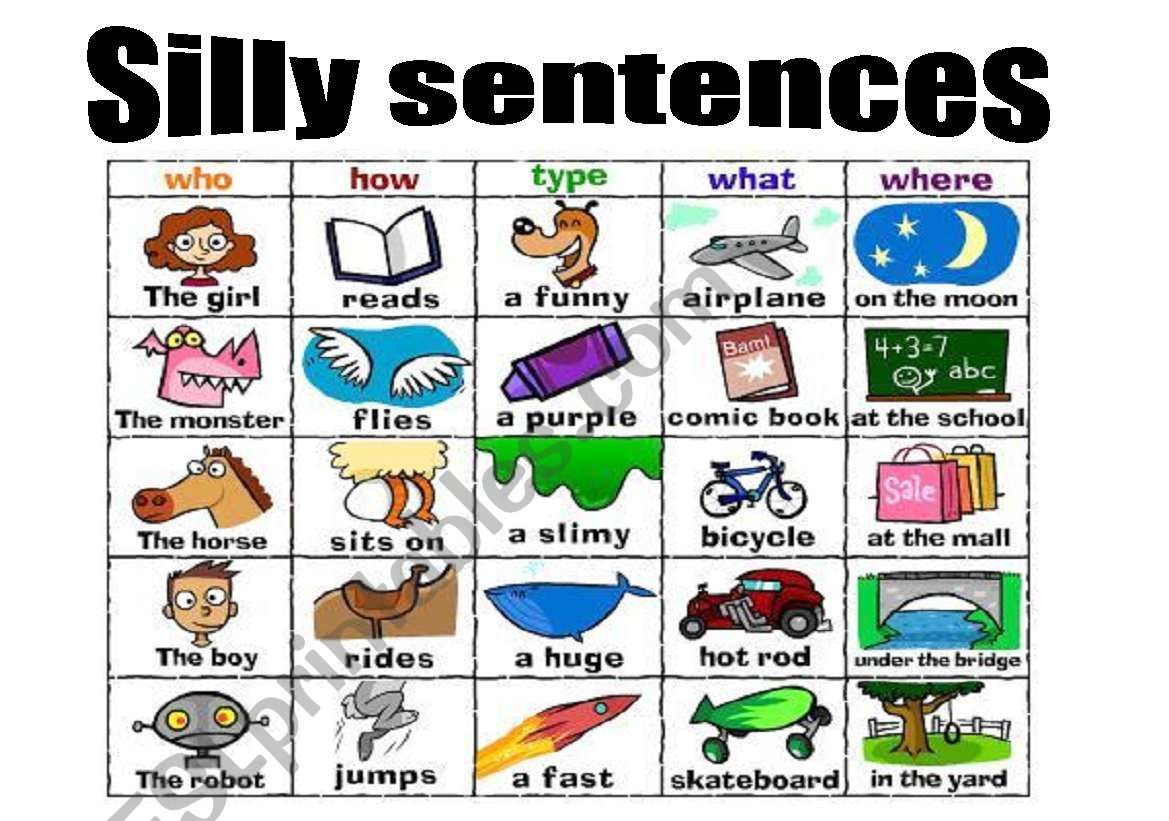 Silly Sentences With Lesson Plan - 3 Pages! - Esl Worksheetazzay with Free Silly Sentences Printable