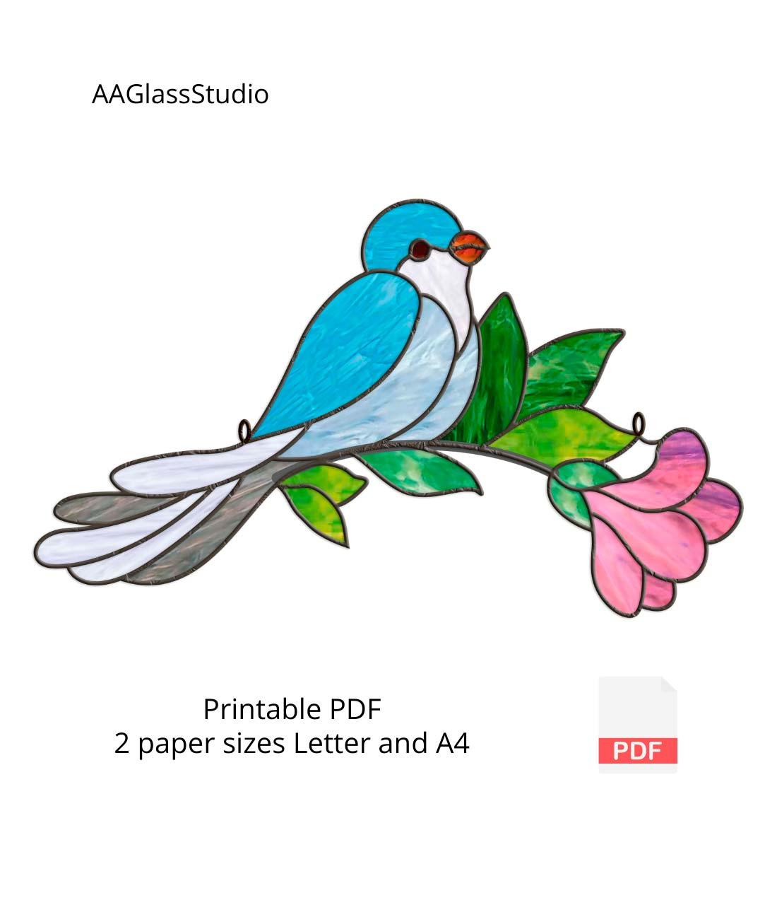 Simple Dove Pattern Stained Glass Birds On Branch - Aaglassstudio intended for Free Printable Stained Glass Bird Patterns