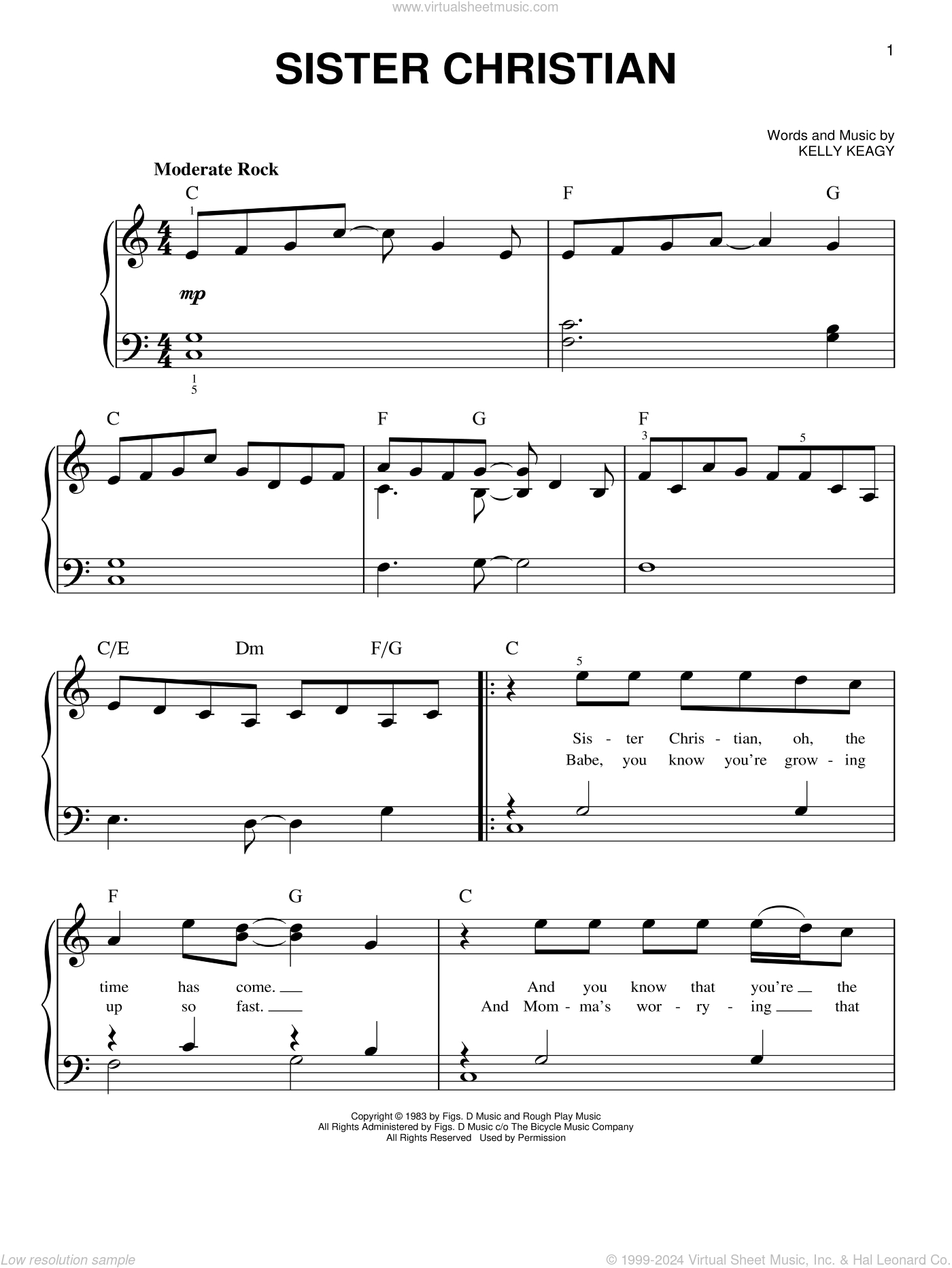 Sister Christian Sheet Music For Piano Solo (Pdf-Interactive) with Free Christian Piano Music Printables