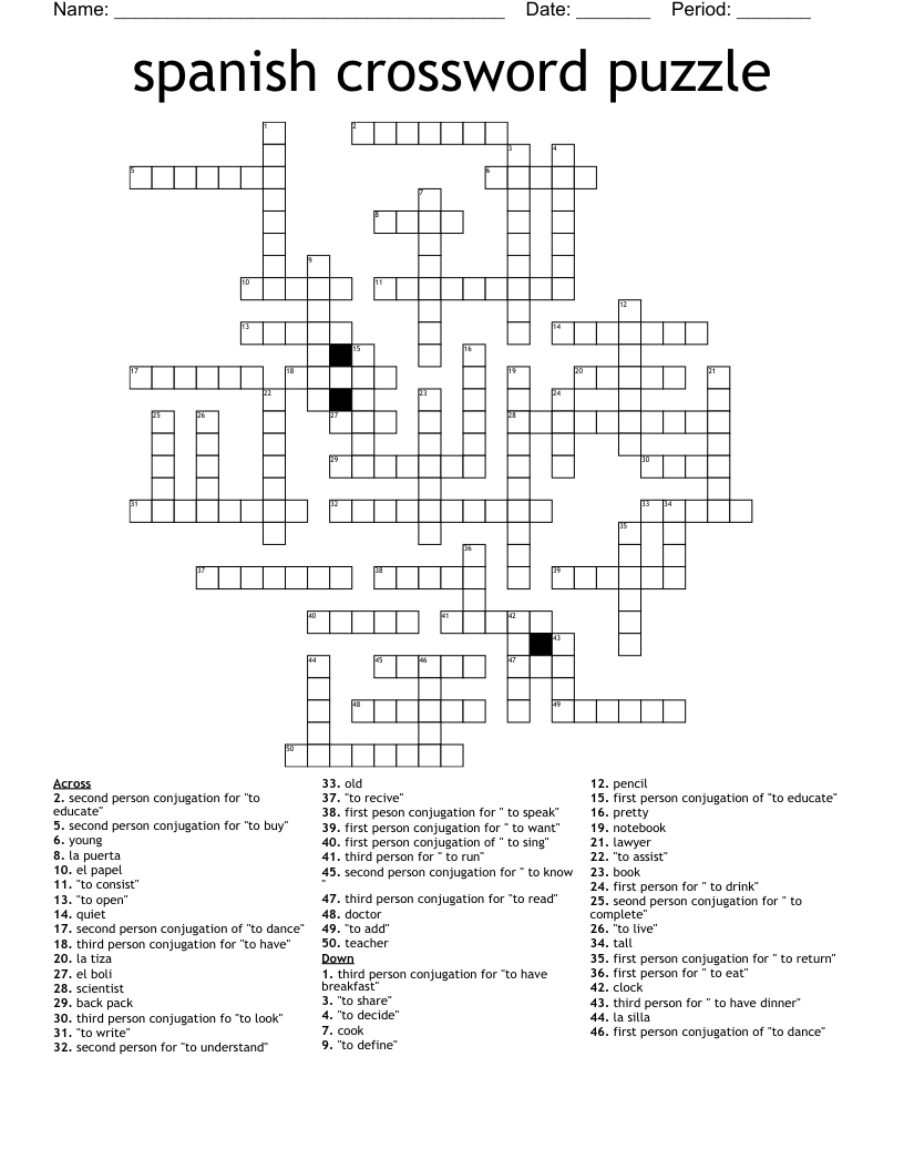 Spanish Crossword Puzzle - Wordmint in Spanish Puzzles Printable Free