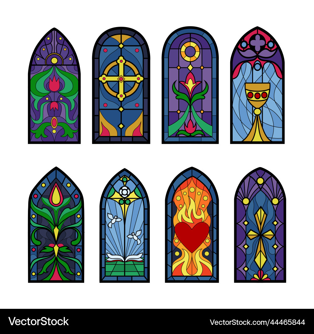 Stained Glass Church Windows Royalty Free Vector Image throughout Catholic Free Printable Religious Stained Glass Patterns