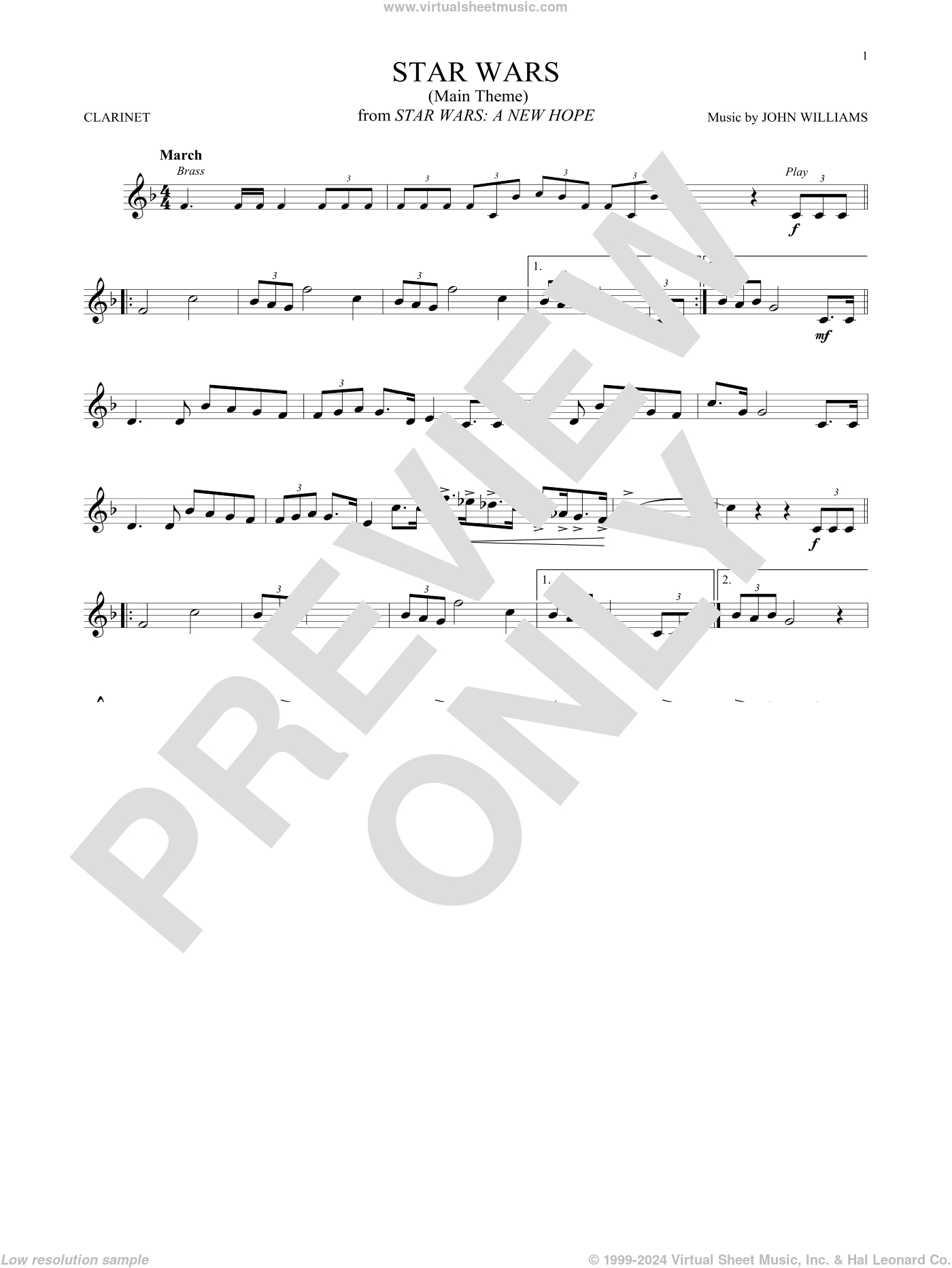 Star Wars (Main Theme) Sheet Music For Clarinet Solo (Pdf) with Free Printable Star Wars Sheet Music For Clarinet