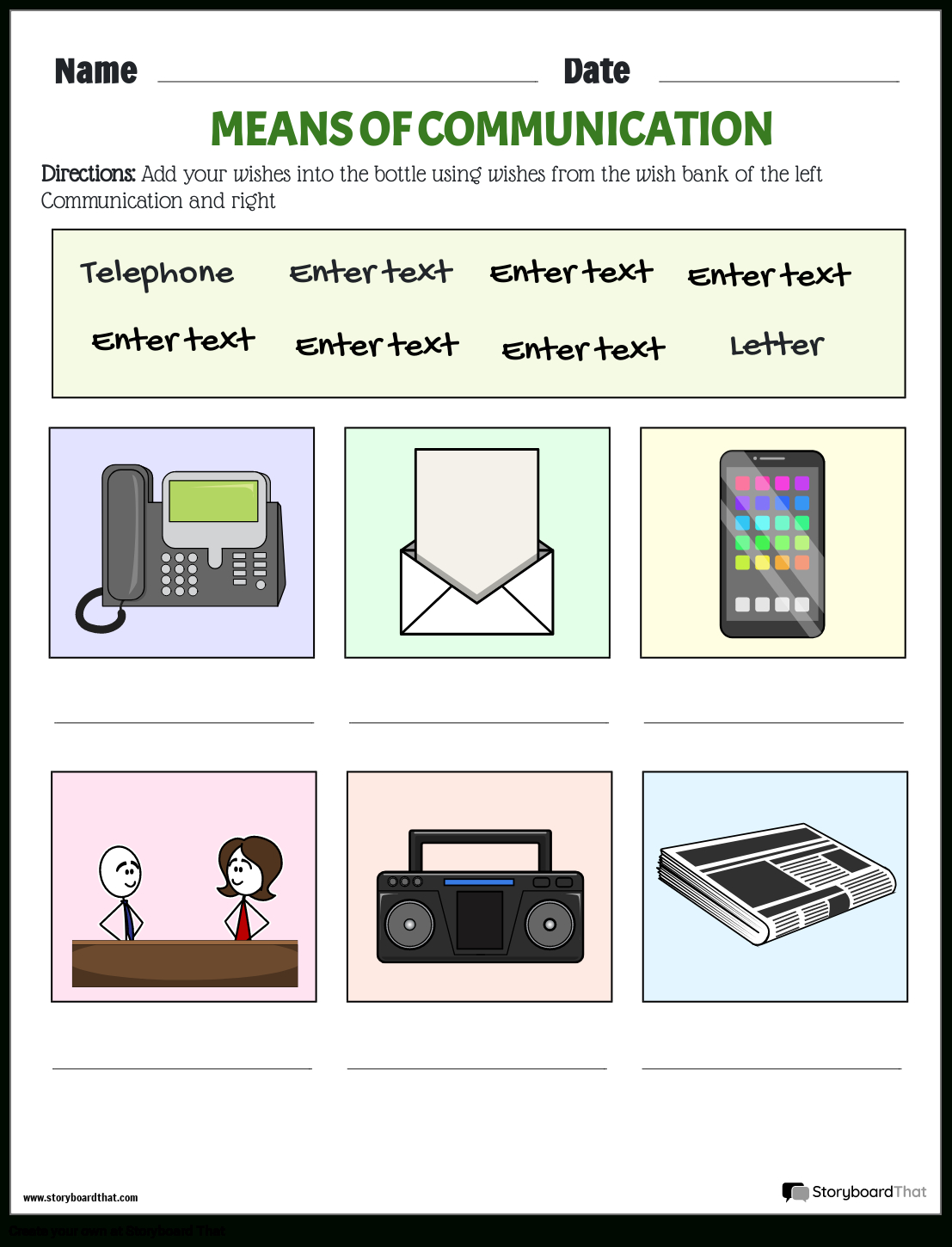 Storyboard That: Communication Worksheets For Education inside Free Printable Communication Skills Worksheets