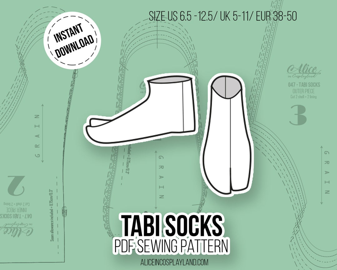 Tabi Socks For Kimono Or Martial Arts Sewing Pattern - Etsy Denmark in Free Printable Tabi Sock Pattern