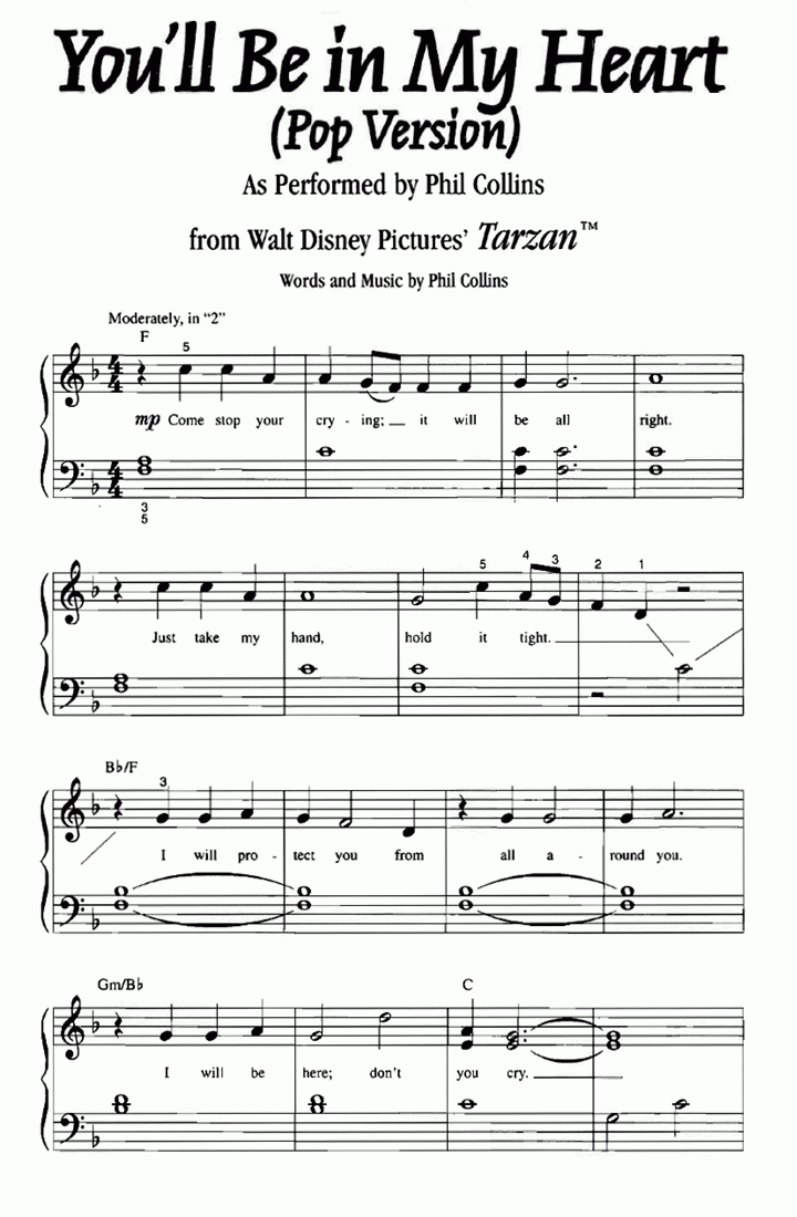 Tarzan You&amp;#039;Ll Be In My Heart Easy Piano Sheet Music | Easy Sheet Music regarding Free Printable Disney Piano Music