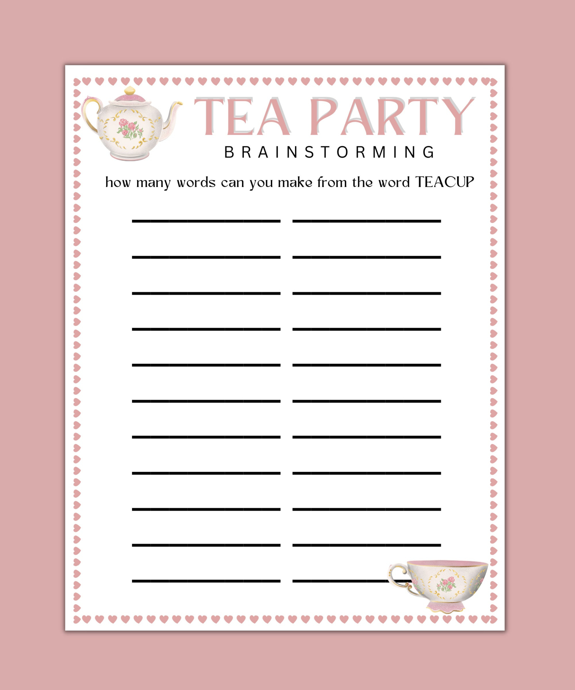 Tea Party Games Bundle - Printable Tea Party Games - Tea Party in Free Printable Tea Party Games For Adults
