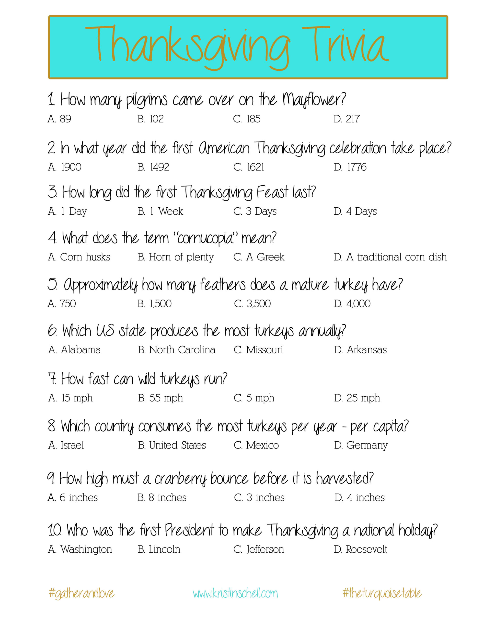 Thanksgiving Trivia {A Printable For Your Gathering} - The for Free Printable Trivia Questions