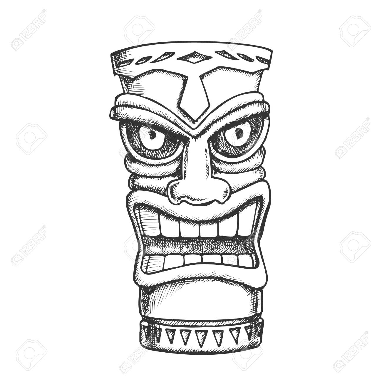 Tiki Idol Carved Wood Statue Monochrome Vector. Cultural Antique inside Free Printable Tiki Stencils