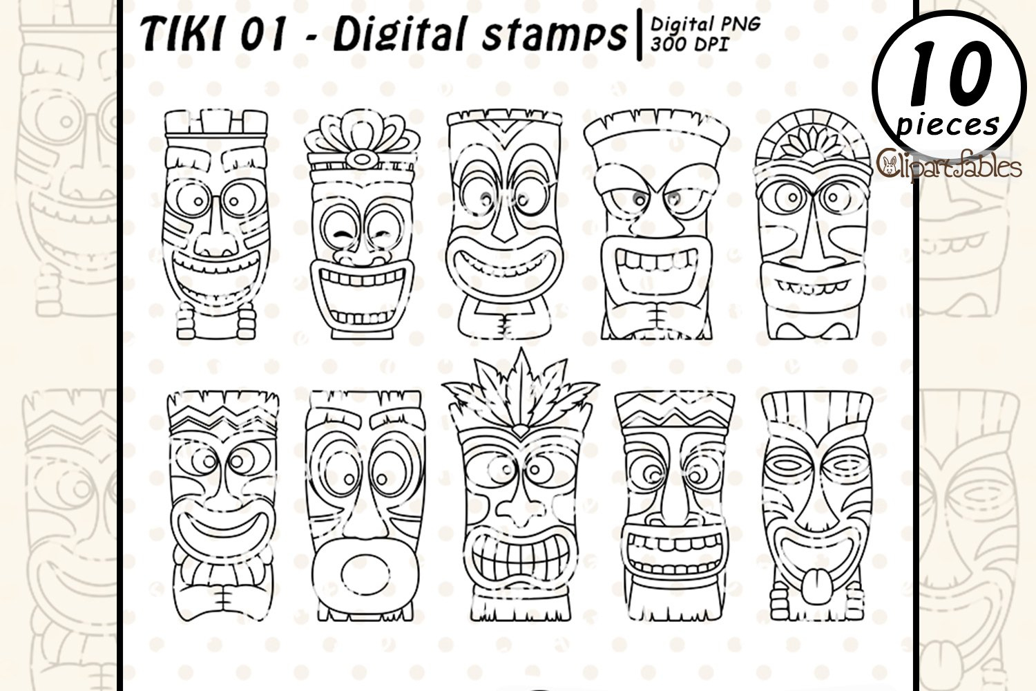 Tiki Mask - Digital Stamps, Polynesian Statue, Maori Outline inside Free Printable Tiki Stencils