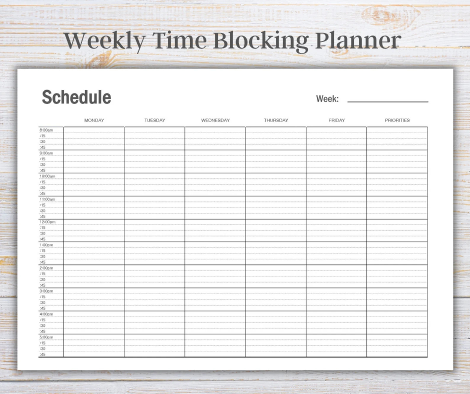 Time Blocking Printable Planner, With 15-Minute Increment, Monday inside Free Printable Weekly Planner 15 Minute Intervals