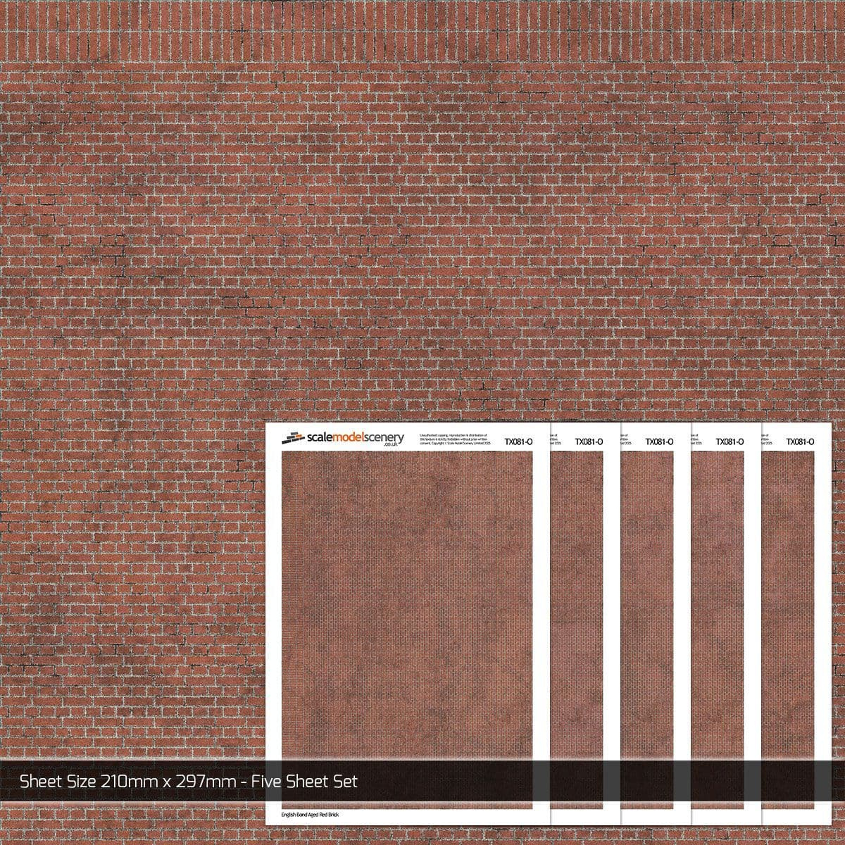 Tx081-O English Bond Aged Red Brick Paper (Pack Of 5) - O/7Mm/1:43 throughout Free Printable Ho Scale Brick Paper