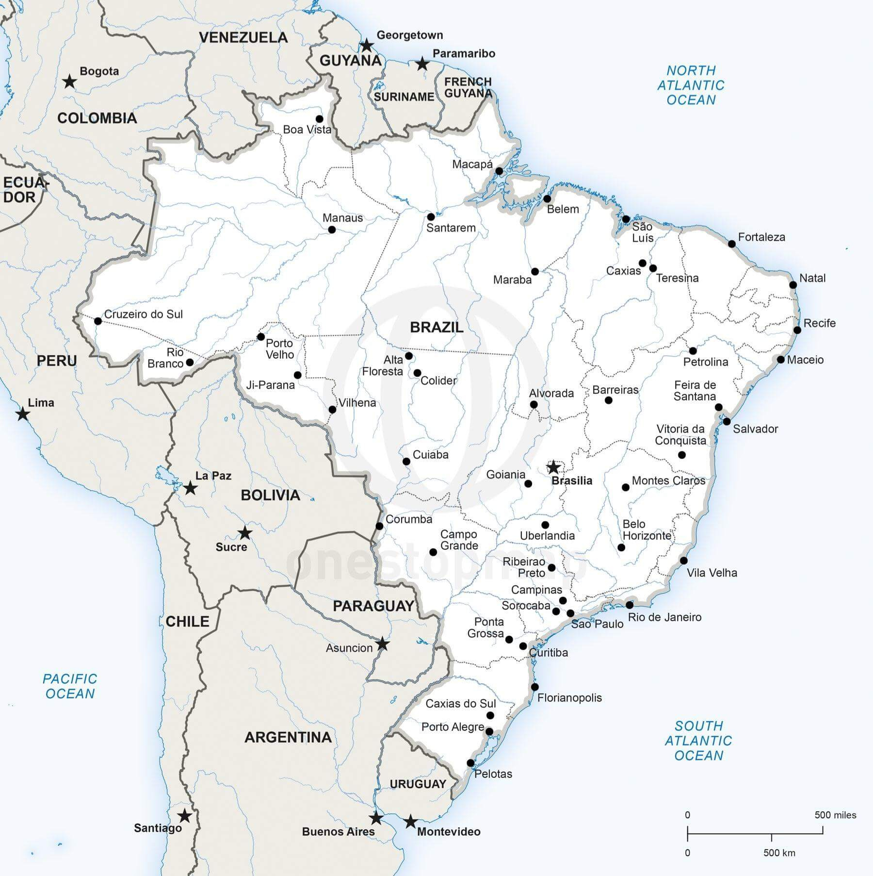 Vector Map Of Brazil Political | One Stop Map inside Free Printable Map Of Brazil