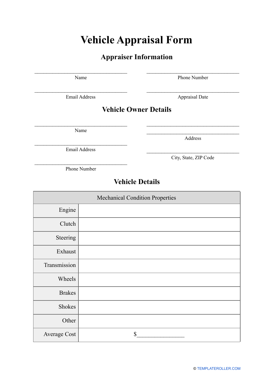 Vehicle Appraisal Form - Fill Out, Sign Online And Download Pdf for Free Printable Vehicle Appraisal Form