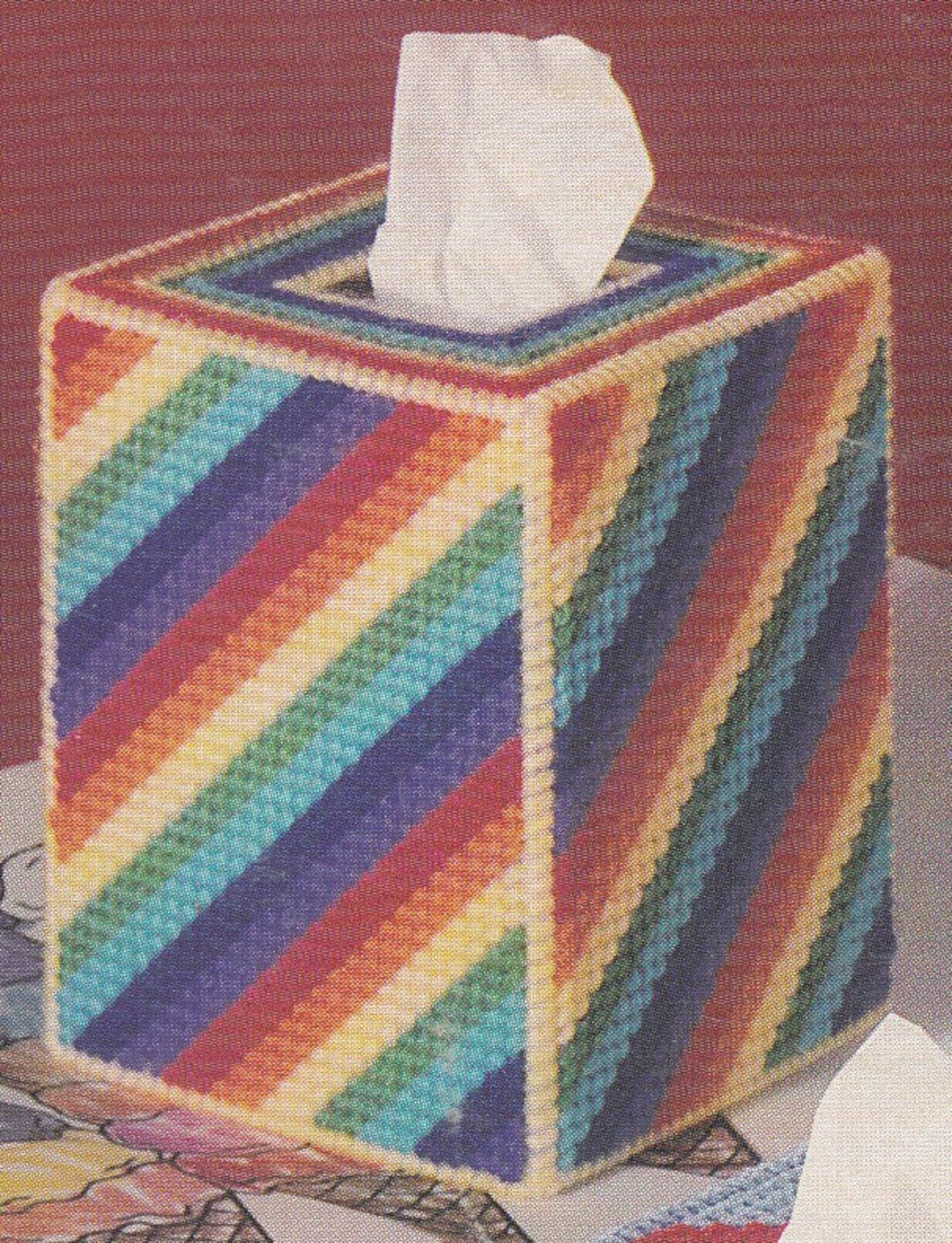 Vintage Pdf Plastic Canvas Pattern - Spectrum Tissue Box Cover - Etsy with Free Printable Plastic Canvas Tissue Box Cover Patterns