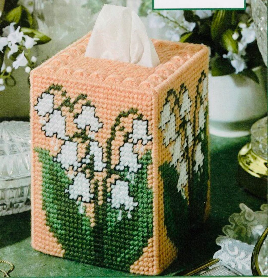 Vintage Plastic Canvas Pattern Lily Flower Tissue Box Cover Topper inside Free Printable Plastic Canvas Tissue Box Cover Patterns