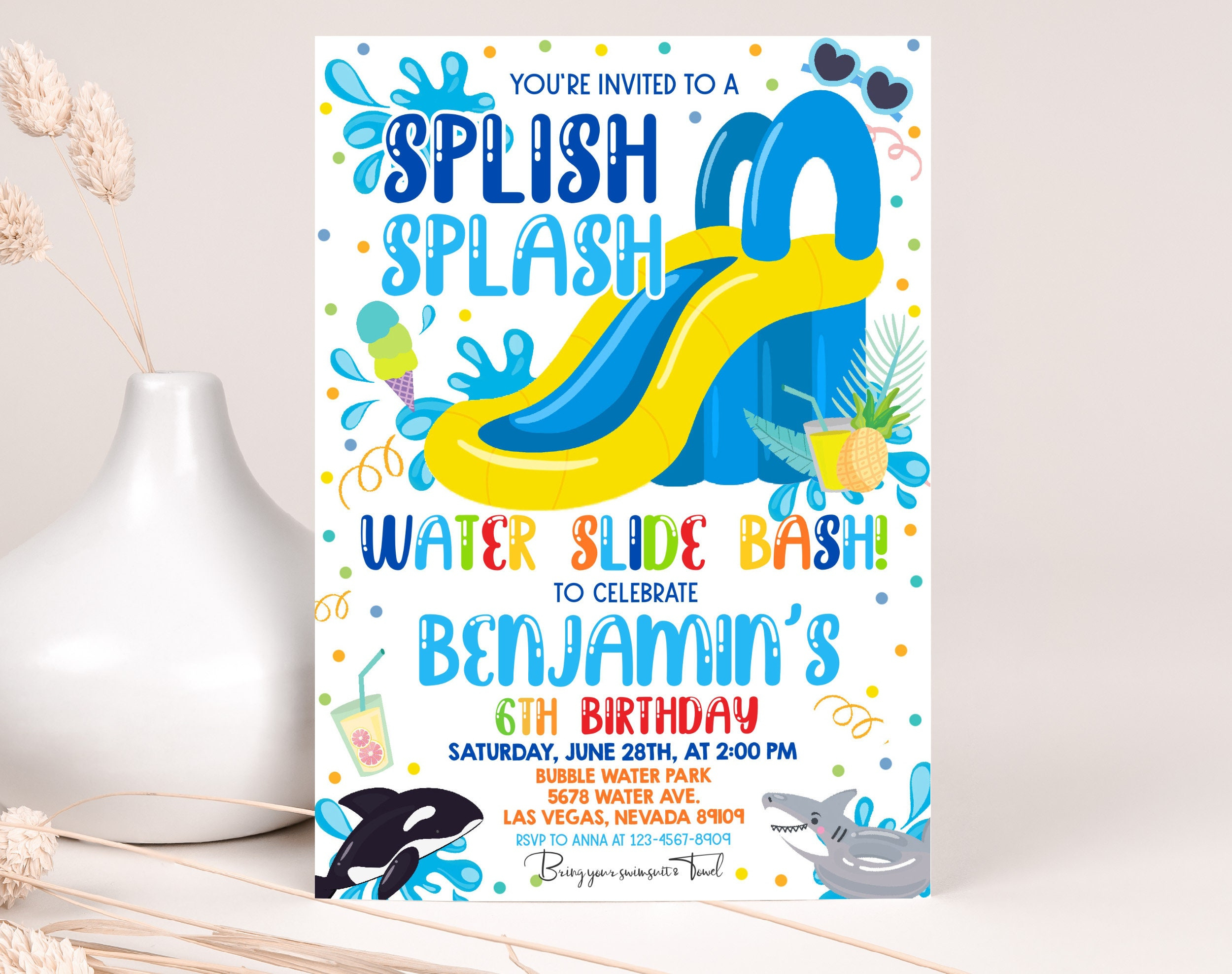 Waterslide Birthday Invitation Summer Pool Party Birthday Invite with Free Printable Water Slide Invitations
